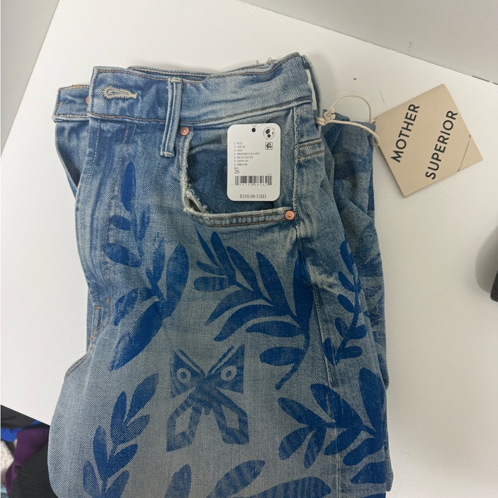 MOTHER Blue Printed Boyfriend Jeans Lasso